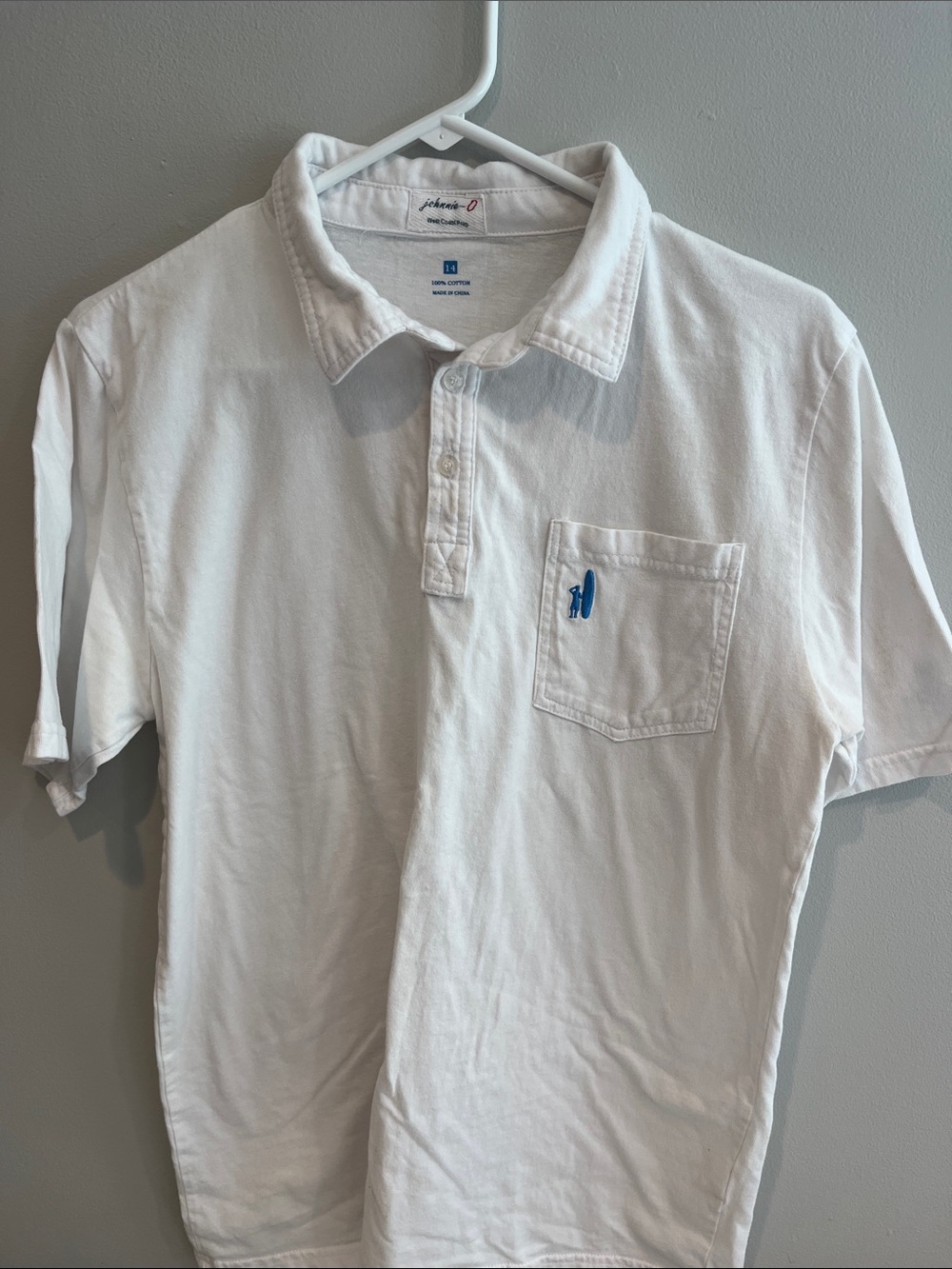 johnnie-O White Short-Sleeve Polo with Blue Logo